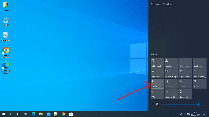 Windows 10 - All Settings Notifications on the taskbar